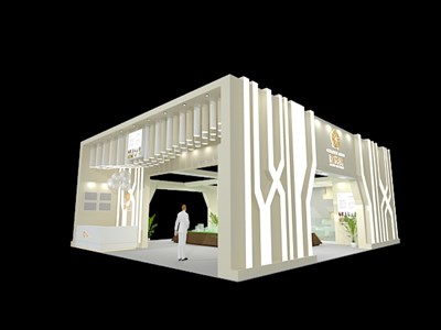 120平米展臺設計制作：三面開口/現(xiàn)代/木質(zhì)結(jié)構/白色，為房產(chǎn)展展商而作（免費使用）