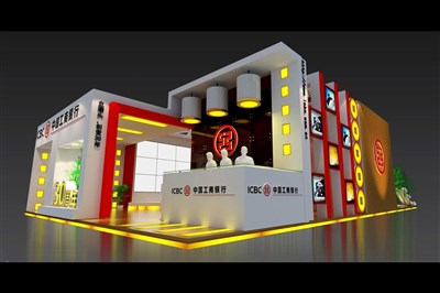198平米展臺(tái)設(shè)計(jì)制作：三面開口/現(xiàn)代/木質(zhì)結(jié)構(gòu)/彩色，為金融展展商而作（免費(fèi)使用）