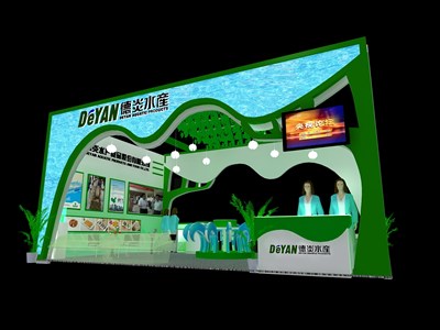 54平米展臺設(shè)計(jì)制作：二面開口/現(xiàn)代/木質(zhì)結(jié)構(gòu)/綠色，為漁博會展商而作（免費(fèi)使用）