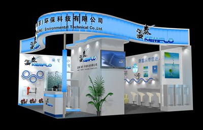 45.5平米展臺設(shè)計(jì)制作：二面開口/現(xiàn)代/木質(zhì)結(jié)構(gòu)/藍(lán)色，為漁博會展商而作（免費(fèi)使用）
