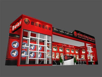 36平米展臺(tái)設(shè)計(jì)制作：二面開口/現(xiàn)代/木質(zhì)結(jié)構(gòu)/紅色，為工藝品展展商而作（免費(fèi)使用）