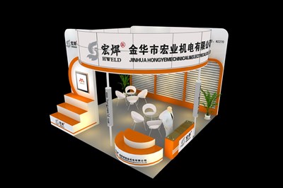 36平米展臺設計制作：三面開口/現(xiàn)代/木質(zhì)結構/黃色，為工具展展商而作（免費使用）