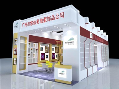 72平米展臺設計制作：二面開口/現(xiàn)代/木質(zhì)結(jié)構(gòu)/白色，為工藝品展展商而作（免費使用）