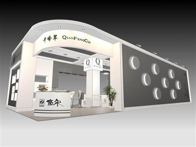 90平米展臺設(shè)計制作：二面開口/現(xiàn)代/木質(zhì)結(jié)構(gòu)/灰色，為工藝品展展商而作（免費(fèi)使用）