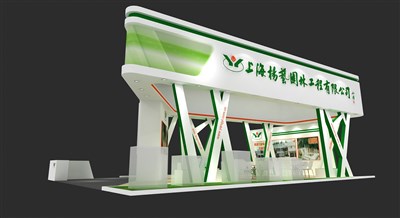 54平米展臺設(shè)計制作：四面開口/現(xiàn)代/木質(zhì)結(jié)構(gòu)/綠色，為綜合展展商而作（免費(fèi)使用）