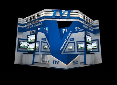 36平米展臺設(shè)計制作：二面開口/現(xiàn)代/木質(zhì)結(jié)構(gòu)/藍色，為安防展展商而作（免費使用）