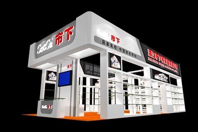 72平米展臺(tái)設(shè)計(jì)制作：三面開(kāi)口/現(xiàn)代/木質(zhì)結(jié)構(gòu)/白色，為工具展展商而作（免費(fèi)使用）