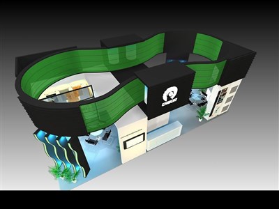 72平米展臺設(shè)計制作：三面開口/現(xiàn)代/木質(zhì)結(jié)構(gòu)/黑色，為家電展展商而作（免費使用）