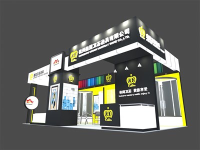 32平米展臺(tái)設(shè)計(jì)制作：三面開(kāi)口/現(xiàn)代/木質(zhì)結(jié)構(gòu)/黑色，為衛(wèi)浴展展商而作（免費(fèi)使用）
