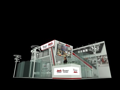 96平米展臺設(shè)計制作：二面開口/現(xiàn)代/木質(zhì)結(jié)構(gòu)/灰色，為機(jī)械展展商而作（免費(fèi)使用）