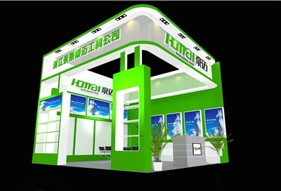36平米展臺設計制作：二面開口/現(xiàn)代/木質(zhì)結構/綠色，為工具展展商而作（免費使用）