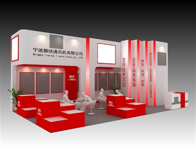 60平米展臺(tái)設(shè)計(jì)制作：二面開口/現(xiàn)代/木質(zhì)結(jié)構(gòu)/紅色，為機(jī)械展展商而作（免費(fèi)使用）