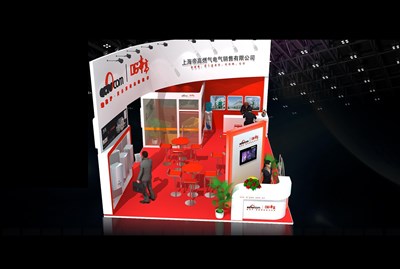54平米展臺設(shè)計制作：二面開口/現(xiàn)代/木質(zhì)結(jié)構(gòu)/白色，為家電展展商而作（免費使用）