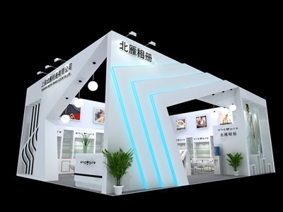 96平米展臺(tái)設(shè)計(jì)制作：二面開口/現(xiàn)代/木質(zhì)結(jié)構(gòu)/白色，為婚博會(huì)展商而作（免費(fèi)使用）