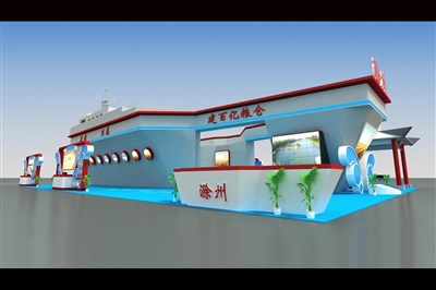360平米展臺設(shè)計制作：四面開口/現(xiàn)代/木質(zhì)結(jié)構(gòu)/藍色，為農(nóng)交會展商而作（免費使用）
