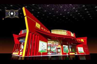 360平米展臺設(shè)計制作：四面開口/中式/木質(zhì)結(jié)構(gòu)/紅色，為農(nóng)交會展商而作（免費使用）