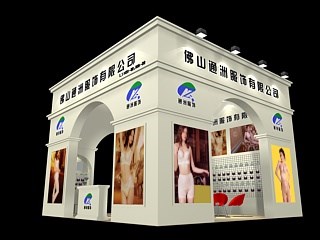 36平米展臺(tái)設(shè)計(jì)制作：三面開(kāi)口/歐式/木質(zhì)結(jié)構(gòu)/灰色，為內(nèi)衣展展商而作（免費(fèi)使用）