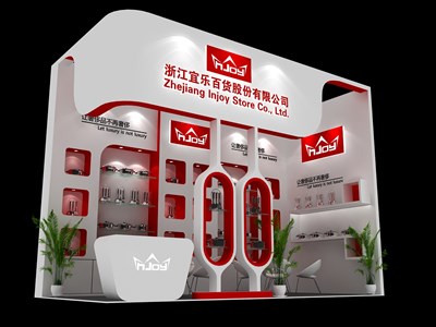 18平米展臺(tái)設(shè)計(jì)制作：二面開口/現(xiàn)代/木質(zhì)結(jié)構(gòu)/紅色，為電子展展商而作（免費(fèi)使用）