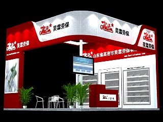 36平米展臺設(shè)計制作：三面開口/現(xiàn)代/木質(zhì)結(jié)構(gòu)/紅色，為鞋箱包展展商而作（免費使用）