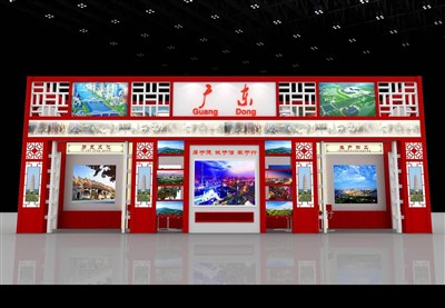 34.5平米展臺(tái)設(shè)計(jì)制作：一面開(kāi)口/中式/木質(zhì)結(jié)構(gòu)/紅色，為文博會(huì)展商而作（免費(fèi)使用）