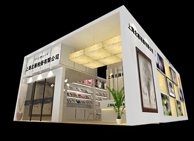 96平米展臺設(shè)計制作：一面開口/現(xiàn)代/木質(zhì)結(jié)構(gòu)/灰色，為婚博會展商而作（免費使用）