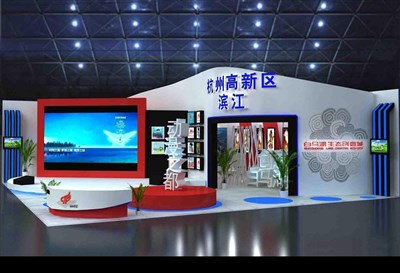 121平米展臺設計制作：二面開口/現(xiàn)代/木質(zhì)結(jié)構(gòu)/藍色，為文博會展商而作（免費使用）