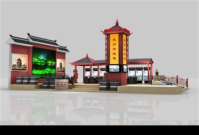198平米展臺(tái)設(shè)計(jì)制作：三面開口/中式/木質(zhì)結(jié)構(gòu)/紅色，為文博會(huì)展商而作（免費(fèi)使用）