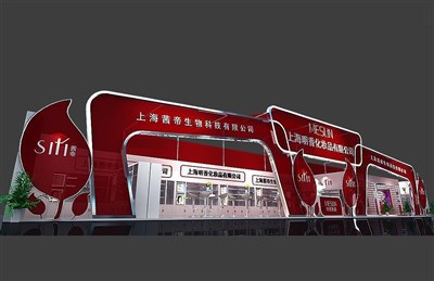 96平米展臺設計制作：一面開口/現(xiàn)代/木質結構/紅色，為美博會展商而作（免費使用）