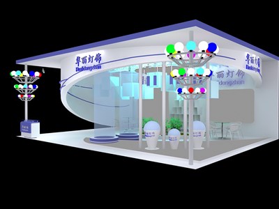 108平米展臺設計制作：三面開口/現(xiàn)代/桁架結構/白色，為照明展展商而作（免費使用）