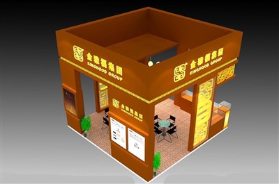 36平米展臺設(shè)計制作：四面開口/現(xiàn)代/木質(zhì)結(jié)構(gòu)/黃色，為珠寶展展商而作（免費使用）