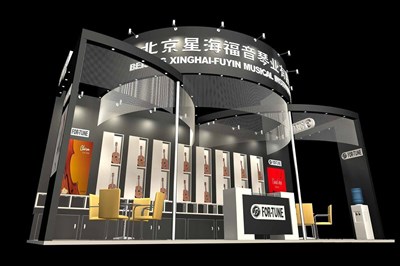 54平米展臺(tái)設(shè)計(jì)制作：三面開口/前衛(wèi)/木質(zhì)結(jié)構(gòu)/黑色，為樂器展展商而作（免費(fèi)使用）
