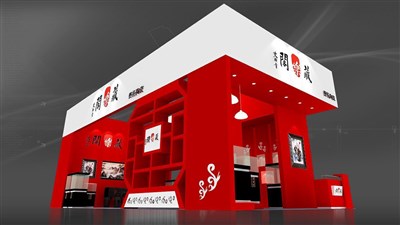 72平米展臺(tái)設(shè)計(jì)制作：三面開口/現(xiàn)代/木質(zhì)結(jié)構(gòu)/紅色，為珠寶展展商而作（免費(fèi)使用）