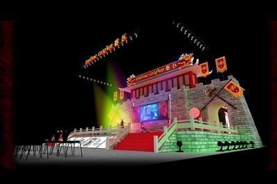 720平米展臺設(shè)計制作：四面開口/中式/木質(zhì)結(jié)構(gòu)/彩色，為舞臺開幕式展商而作（免費使用）