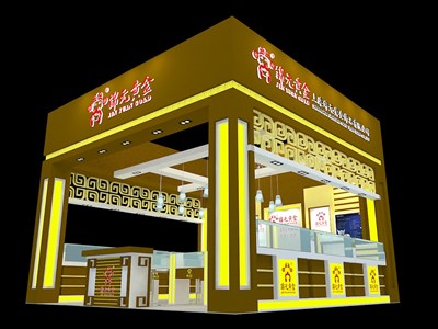 36平米展臺設計制作：一面開口/現(xiàn)代/木質(zhì)結(jié)構/黃色，為珠寶展展商而作（免費使用）