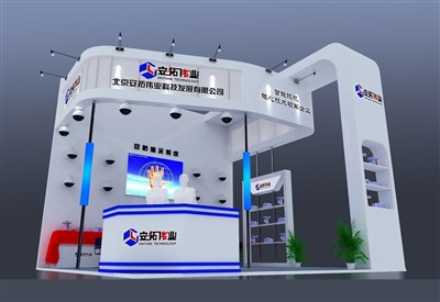 36平米展臺設計制作：三面開口/現(xiàn)代/木質(zhì)結構/白色，為安防展展商而作（免費使用）