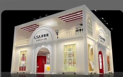 90平米展臺(tái)設(shè)計(jì)制作：三面開口/現(xiàn)代/木質(zhì)結(jié)構(gòu)/白色，為衛(wèi)浴展展商而作（免費(fèi)使用）