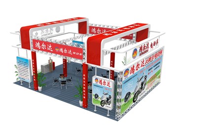 108平米展臺(tái)設(shè)計(jì)制作：二面開(kāi)口/中式/桁架結(jié)構(gòu)/紅色，為單/摩托車(chē)展商而作（免費(fèi)使用）