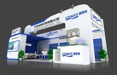 38平米展臺設(shè)計制作：二面開口/現(xiàn)代/木質(zhì)結(jié)構(gòu)/白色，為衛(wèi)浴展展商而作（免費使用）