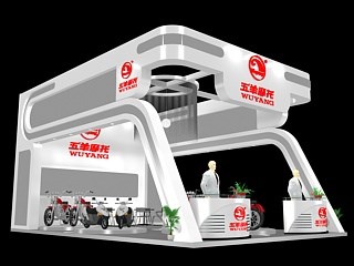 54平米展臺(tái)設(shè)計(jì)制作：三面開(kāi)口/現(xiàn)代/木質(zhì)結(jié)構(gòu)/白色，為單/摩托車(chē)展商而作（免費(fèi)使用）