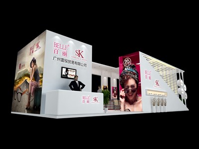 45平米展臺設(shè)計制作：三面開口/現(xiàn)代/木質(zhì)結(jié)構(gòu)/白色，為眼鏡展展商而作（免費使用）