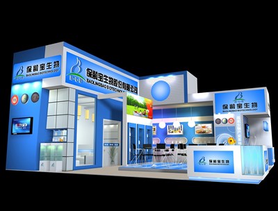 85平米展臺(tái)設(shè)計(jì)制作：一面開口/現(xiàn)代/木質(zhì)結(jié)構(gòu)/藍(lán)色，為食品展展商而作（免費(fèi)使用）