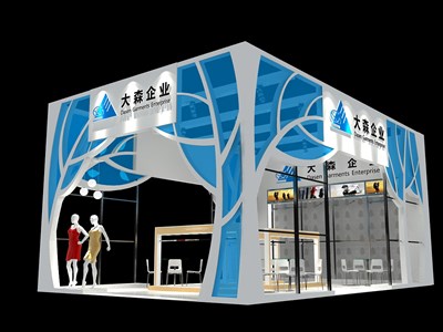 54平米展臺設計制作：三面開口/前衛(wèi)/木質結構/藍色，為服裝展展商而作（免費使用）