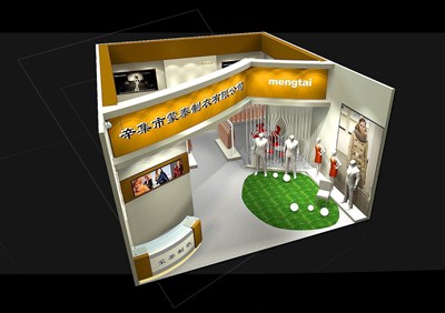 67.5平米展臺設(shè)計(jì)制作：一面開口/現(xiàn)代/木質(zhì)結(jié)構(gòu)/黃色，為服裝展展商而作（免費(fèi)使用）