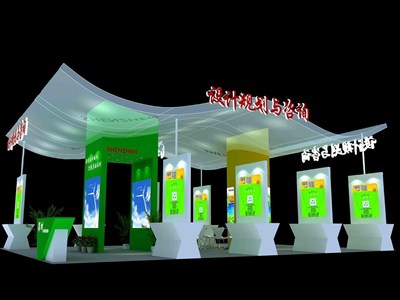 108平米展臺設計制作：四面開口/前衛(wèi)/型材結構/綠色，為能源展展商而作（免費使用）