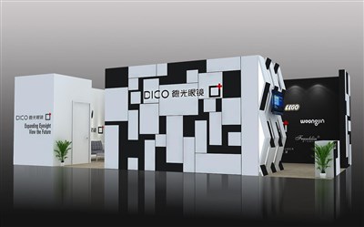 72平米展臺設(shè)計制作：三面開口/前衛(wèi)/木質(zhì)結(jié)構(gòu)/白色，為眼鏡展展商而作（免費使用）