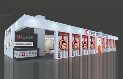 216平米展臺(tái)設(shè)計(jì)制作：二面開口/現(xiàn)代/木質(zhì)結(jié)構(gòu)/白色，為眼鏡展展商而作（免費(fèi)使用）