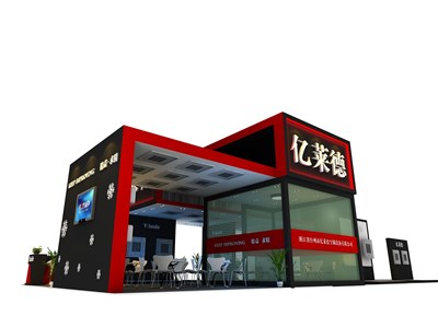 128平米展臺設計制作：三面開口/現(xiàn)代/木質(zhì)結(jié)構(gòu)/黑色，為照明展展商而作（免費使用）