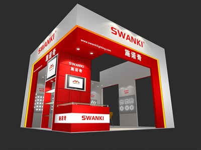 36平米展臺設(shè)計(jì)制作：三面開口/前衛(wèi)/木質(zhì)結(jié)構(gòu)/紅色，為照明展展商而作（免費(fèi)使用）