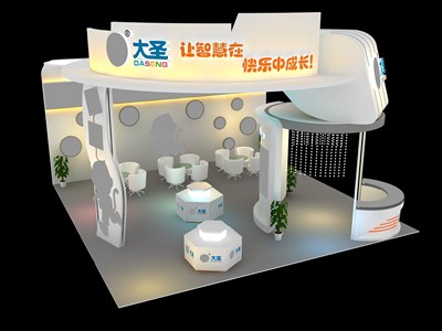 64平米展臺(tái)設(shè)計(jì)制作：三面開口/現(xiàn)代/木質(zhì)結(jié)構(gòu)/白色，為嬰幼展展商而作（免費(fèi)使用）