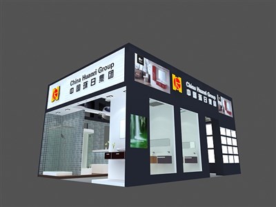 54平米展臺設計制作：二面開口/現(xiàn)代/木質結構/黑色，為衛(wèi)浴展展商而作（免費使用）